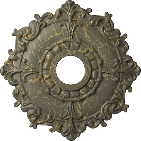 Ekena Millwork Riley Ceiling Medallion (Canopies up to 4 5/8"), 18"OD x 3 1/2"ID x 1 1/2"P, Witch Hazel Crackle CM18RLWHC